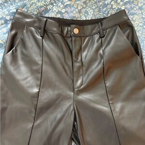 ALYA Black Faux Leather Pants | Split Flare Leg